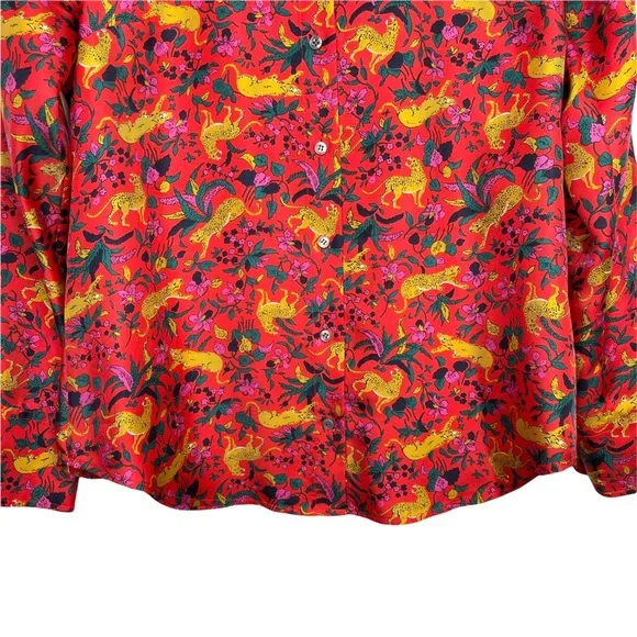 ♦️SOLD♦️J. Crew Collection Silk Twill Button Up in Jungle Cat Floral Print - Picture 8 of 15